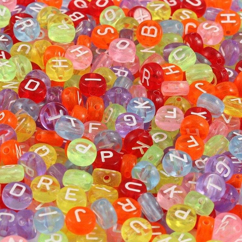 200pcs Mix Letter Acrylic Beads Round Flat Alphabet Spacer Bead and elastic cord For Jewelry Make Handmade Diy Bracelet Necklace