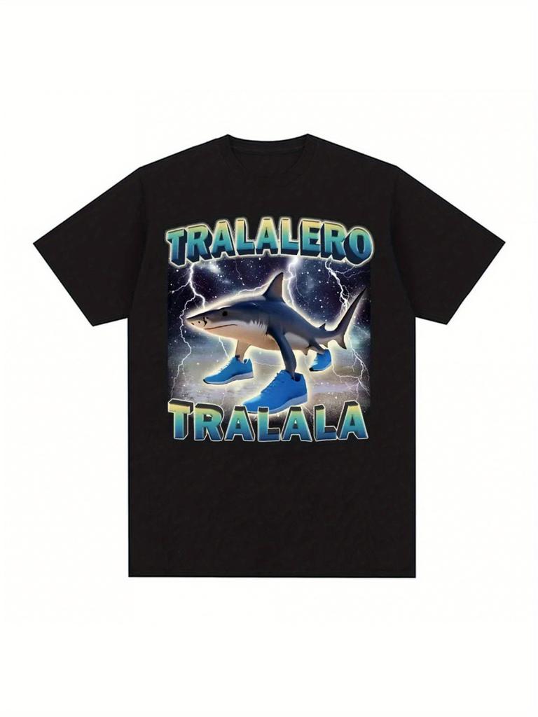 Tralalero Tralala Funny Shark Meme T-Shirt Black Retro Hip Hop Style Tee for Men & Women Casual Humor Graphic with TRAILERA Text