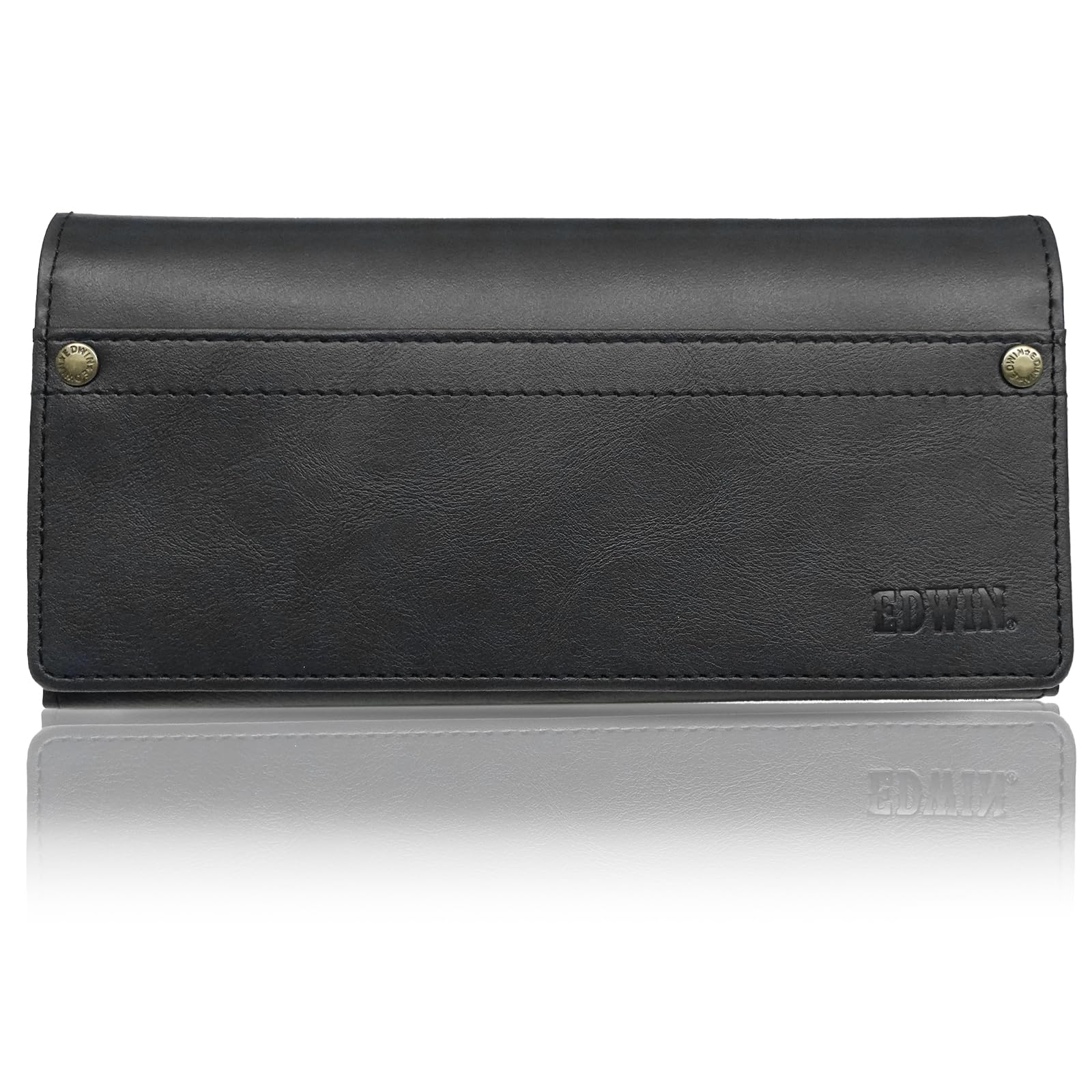 

Long Wallet 0510632 Embossed Logo Rivet Synthetic Leather Recycled Leather Bill Storage Coin Storage Card Storage Box Included Black [Edwin] Men s чорний
