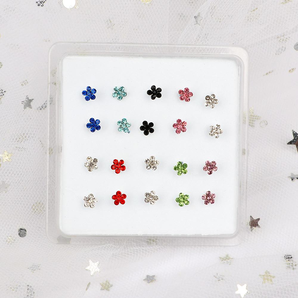 20PCS Silver Jewelry Fashion Accessories Gems Flower Nose Rings Body Piercing Nose Studs Ring