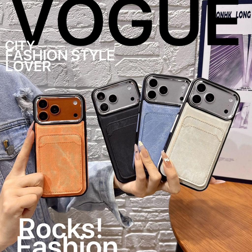 Denim Texture Card Holder Phone Case for Apple 17 Pro/16 Pro/15
