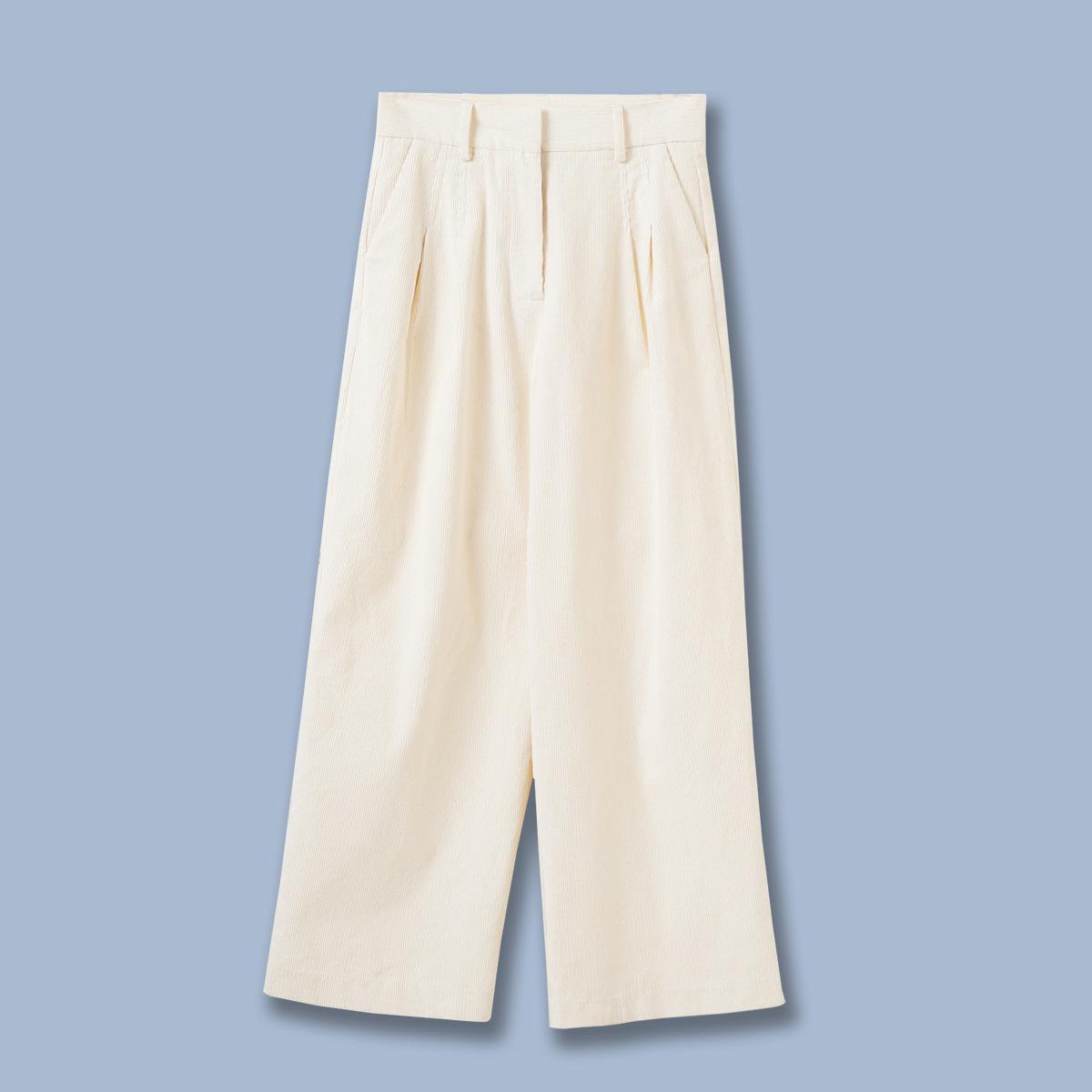 

Women s White Cotton Corduroy Straight-Leg Pants - Spring Collection Size 36 белый