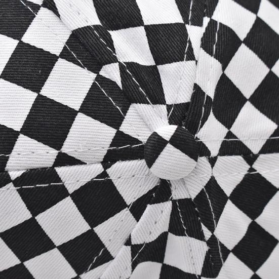 Unisex Baseball Hat Plaid Print Color Matching Long Brim Adjustable Ponytail Hole Anti-UV Sun Protection Outdoor Sport Peaked Cap