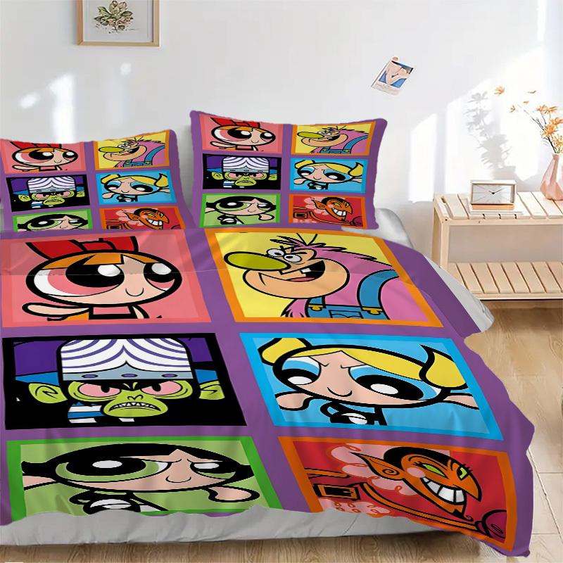 

3pcs Powerpuff Girls Cover Set, 1 Cover + 2 Pillowcases (No Insert), Bedding for All Seasons, Bedding,Bedroom Decor yy250922011 135x200cm