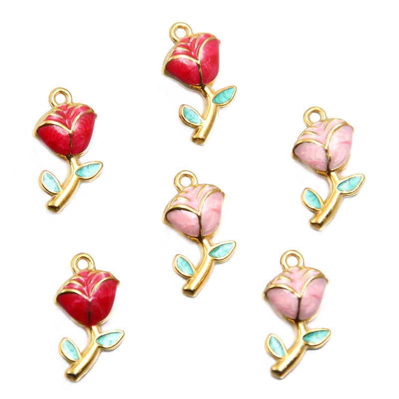 9x17mm Gold-Tone Stainless Steel Plant Charm Pendant for DIY Jewelry