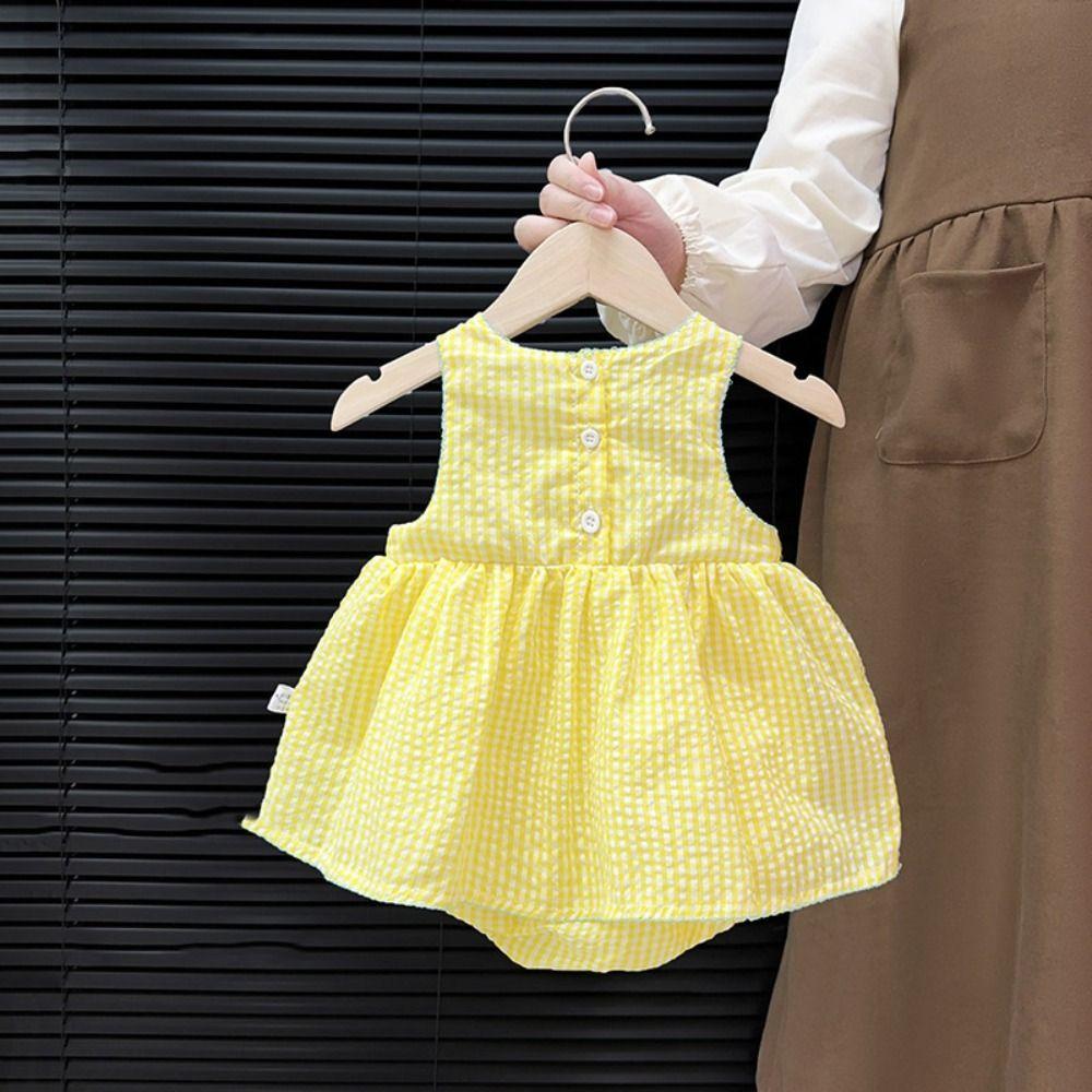 Duck Print Cotton Romper Yellow Gingham Princess Dress Bodysuit Rompers  Summer Outfit