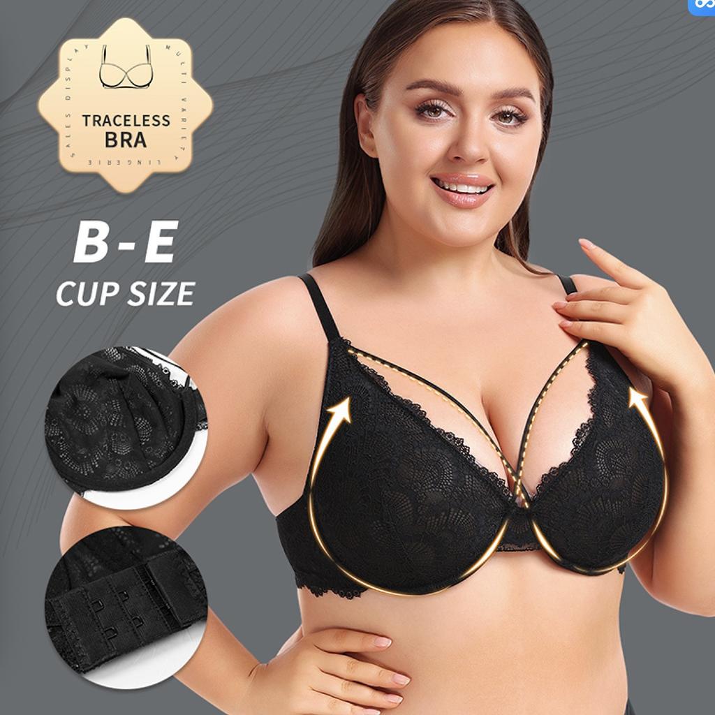 Plus Size Summer Sexy Lace Underwire Bra, Ultra Thin Breathable Sheer Lingerie for Large Bust Women