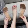 Plus Size Transparent PVC High Heel Slippers Women's Thin Heel Square Toe Slippers Casual Shoe Comfortable Fit For Home Use