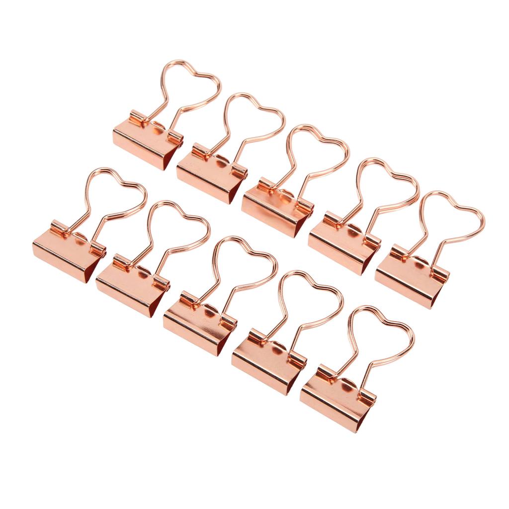 10Pcs Binder Clips Love Shape Rose Gold Clamping Force Tight Manganese Steel Sheet Material Paper Clips