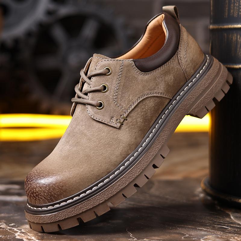 Tooling men's shoes casual shoes thick sole round head breathable pigskin low top Martin boots