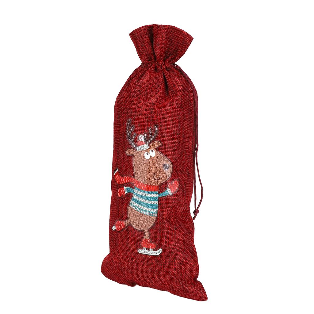 Drawstring Wine Bag Portable Burlap Rhinestone Painting Pattern Durable Burlap Wine Gift Bags