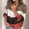 Autumn and Winter New Casual Sweater Women's Clothing Contrasting Color Round Neck Splicing Pullover Bottoming Knitted Sweater Top