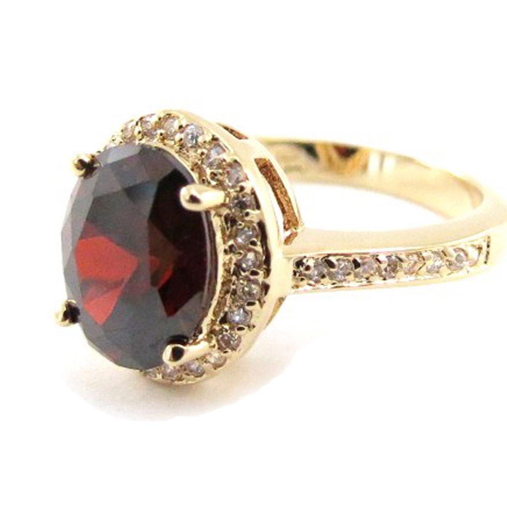 Gold Plated Ring 'Victorina' Golden Garnet - 12x11 Mm