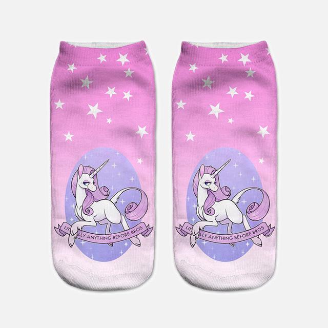 Harajuku 3D Print Unicorn Women Kawaii Ankle Licorne Chaussette Femme Calcetines Mujer Cute Art Socks Unisex