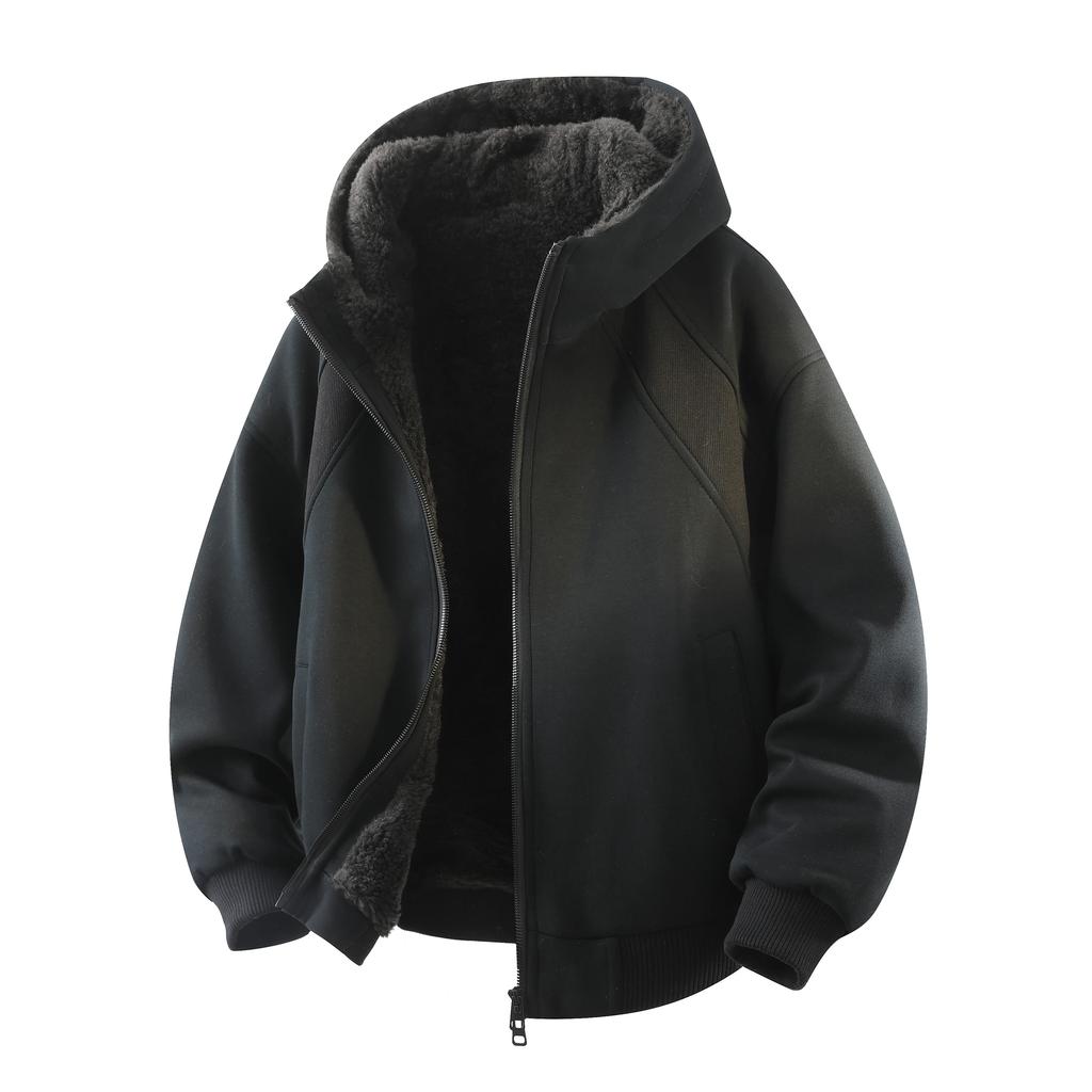 2025 Autumn Winter Fashion Men Solid Color Thick Warm Jacket Men Casual Loose Hoodies Male Hooded Fleece Sweatshirts
