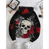 Women's Trendy Skull and Rose Print Sweatshirt, Stylish and Unique Polyester Long-Sleeve Top, Machine Washable, for Casual Daily Wear