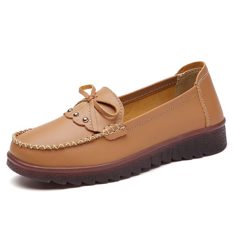 

Spring new soft-soled mother shoes single shoes women s shoes comfortable middle heel commuting lazy shoes middle elderly leather shoes 40 коричневый
