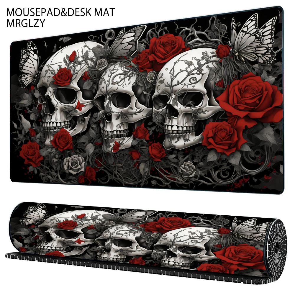 Halloween Skull Floral Mouse Pad XXL Large Anti-Slip Rubber Esport Gaming MousePad Durable Seam Edge Office Gamer Long Desk Mat