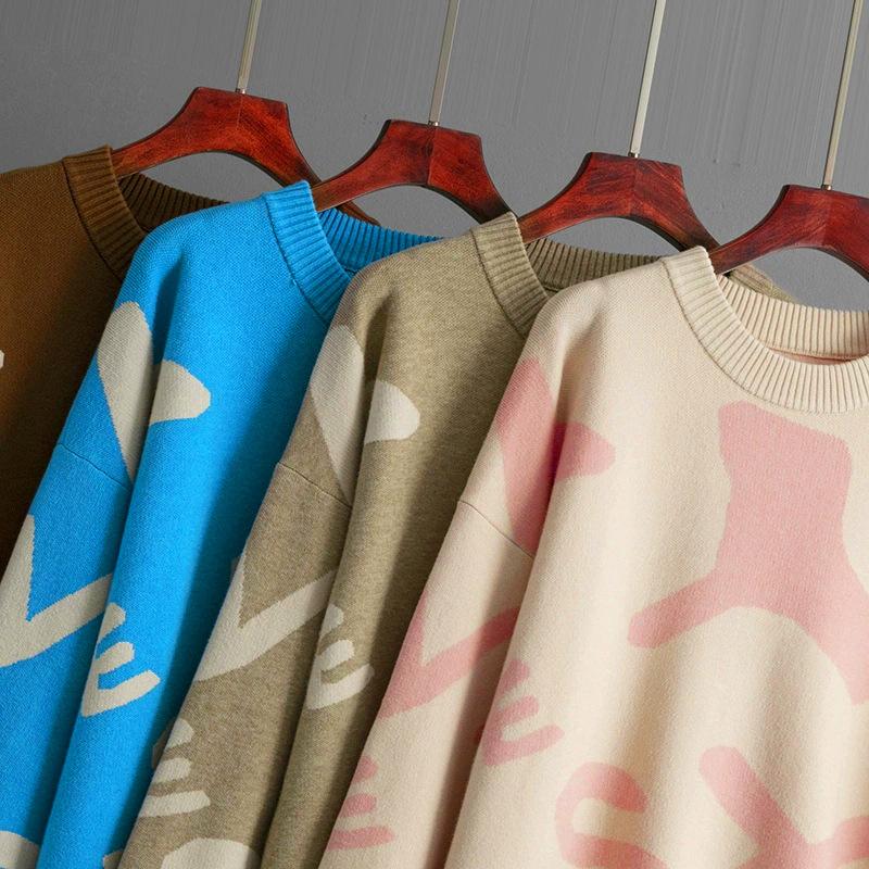 Autumn and Winter Knitted Sweater Women's Medium and Long Jacquard Loose Bottoming Shirt Top