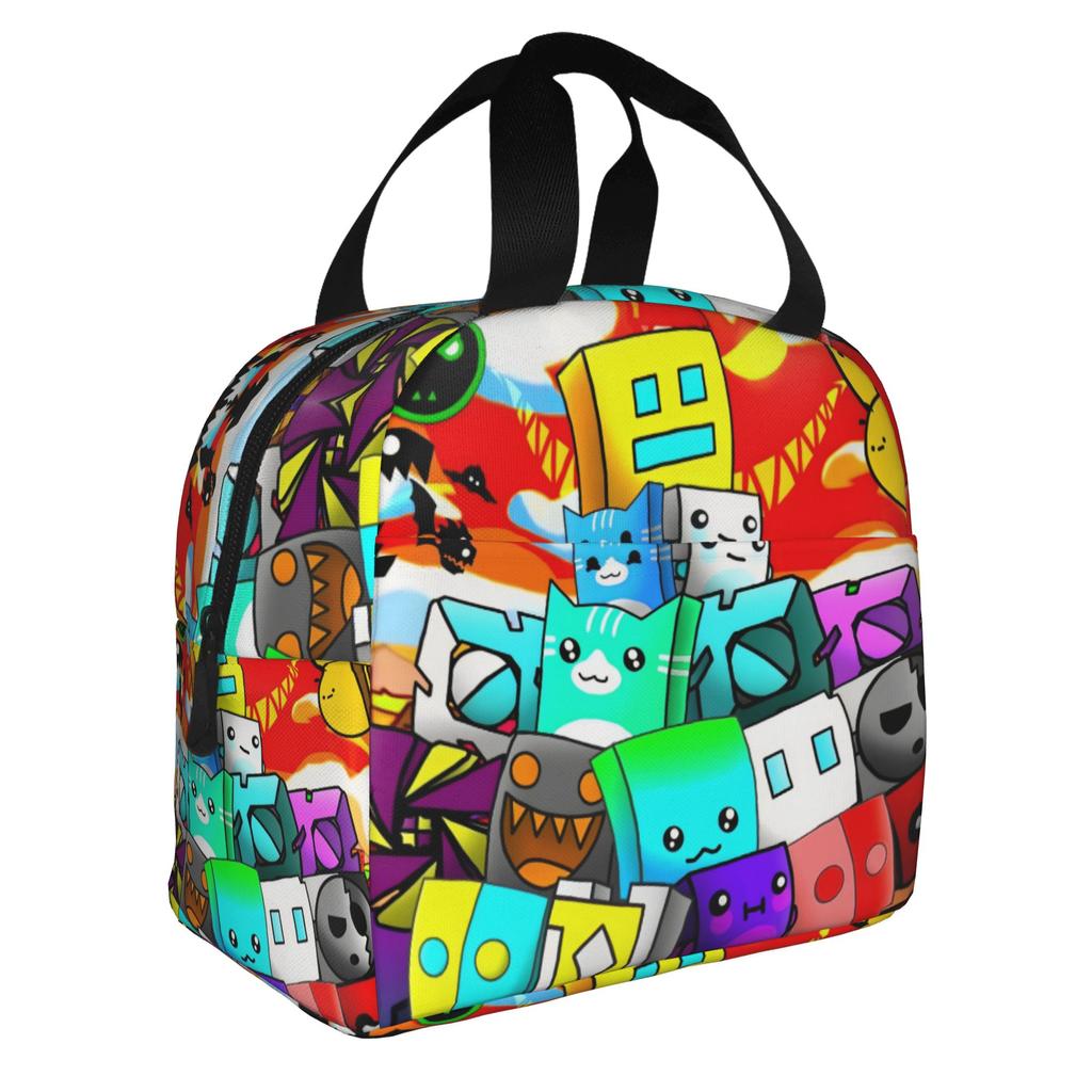 Cartoon Geometry D-Dashs Video Game Insulated Lunch Bag for School Office Resuable Cooler Thermal Bento Box Women Men
