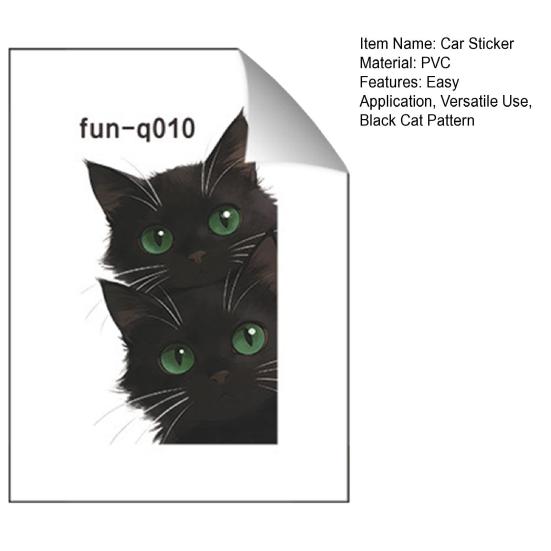 Yousheng Car Sticker, Waterproof PVC Self-adhesive No Trace Auto Decal, Black Cat Pattern Funny Sticker for Windows Mirrors Trunks Car