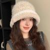 Polyester Fuzzy Fleece Bucket Hat 55cm To 59cm Head Circumference Cold Proof Basin Hat  For Women