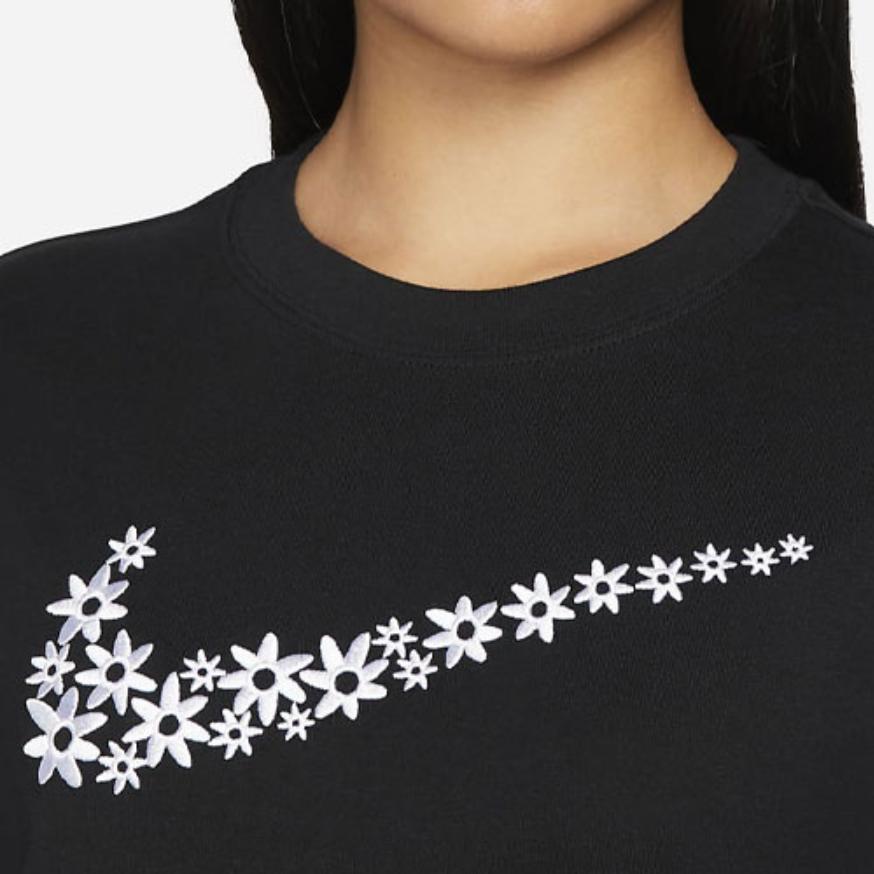 Nike Floral Logo Print Fleece-Lined Pullover Sweatshirt Women Tops Black DM6310-010