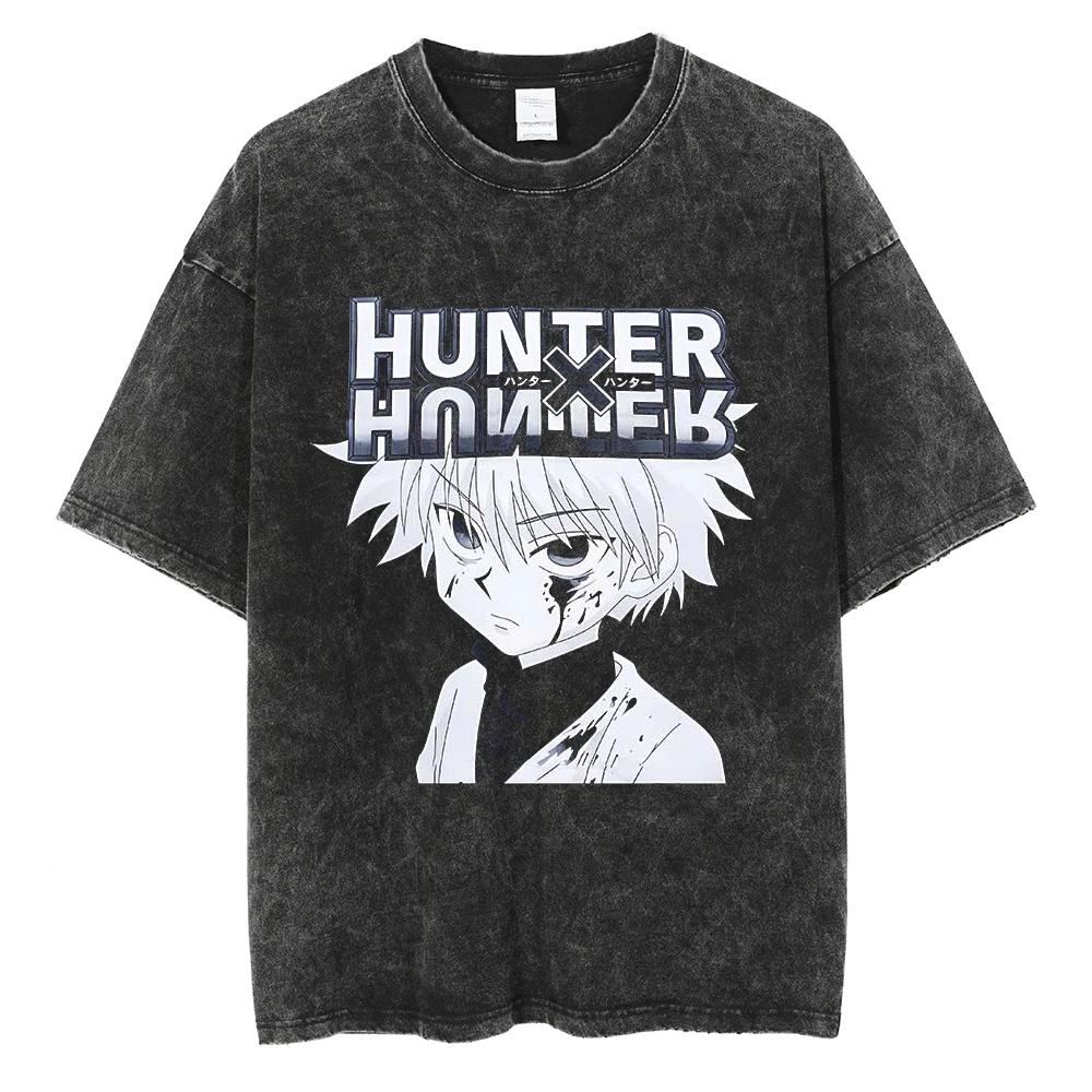 Baggy Fit HUNTER×HUNTER T Shirt Kurapika Manga Tshirt Men Women Hip Hop Washed Cotton T-shirt Clothing Short Sleeve Tees Japanese Streetwear