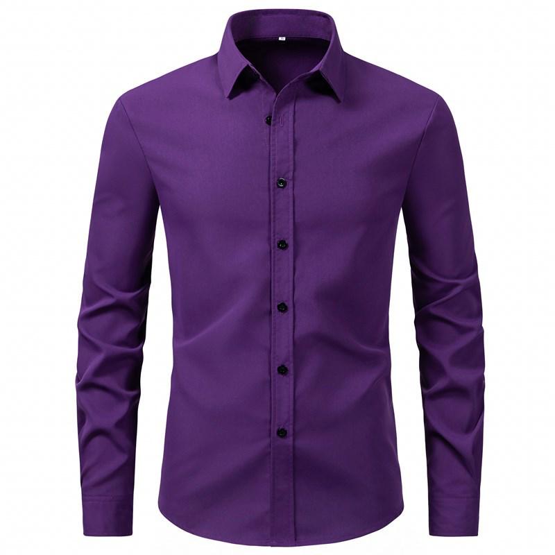2025 Herren einfarbiges Business Casual Langarmhemd mit Kentkragen für europäische und amerikanische Mode. XL violett