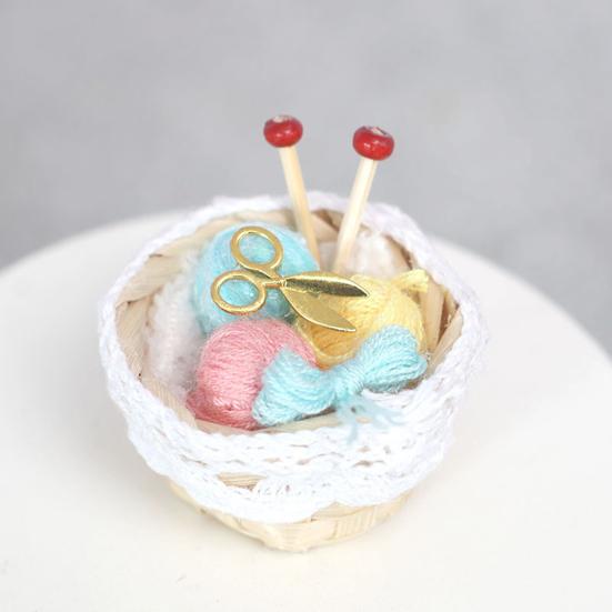 Knitting Tool Model Colorful Miniature Bamboo Basket Braided Yarn Ball Ornament for Dollhouse Decorations
