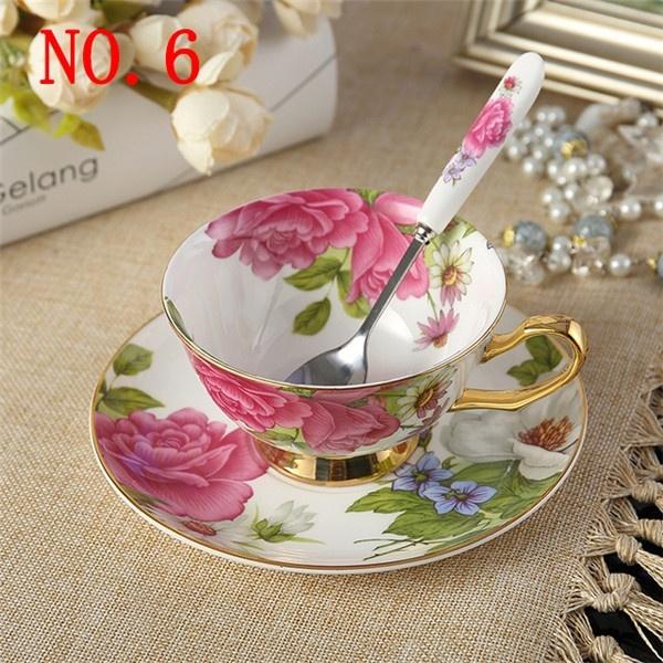 2025 Flowers Painting afternoon tea Coffee Cups Bone china Tea Cup and Saucer Spoon Set Advanced Porcelain Mug for Gifts