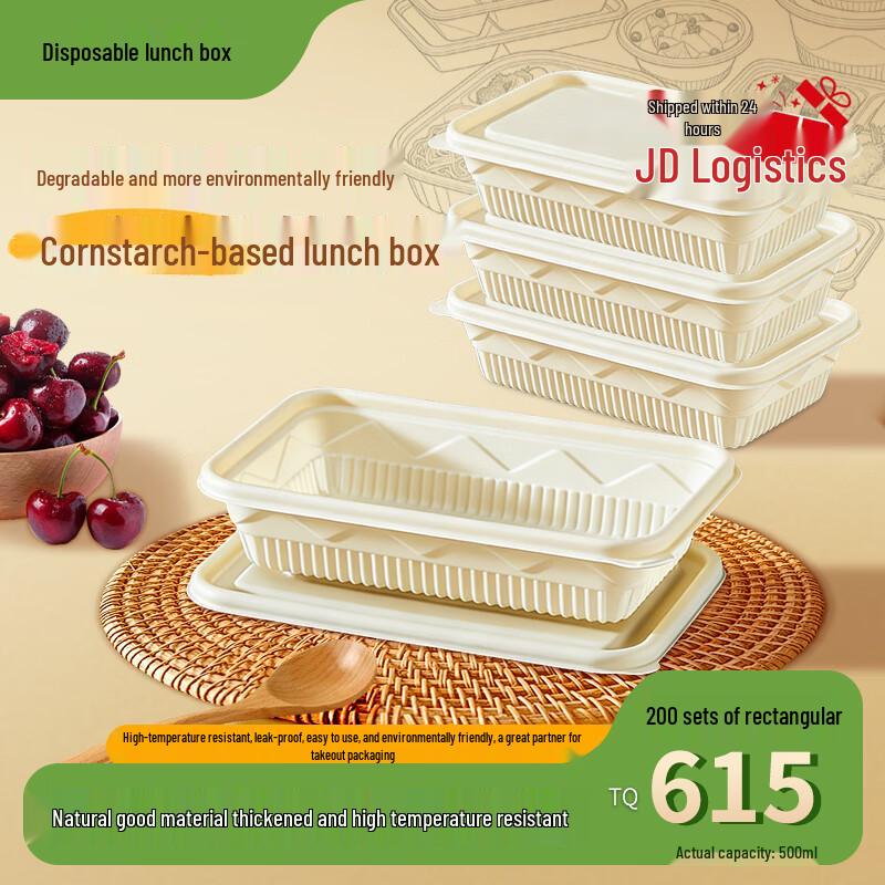 500ml Biodegradable Rectangular Food Containers with Lids