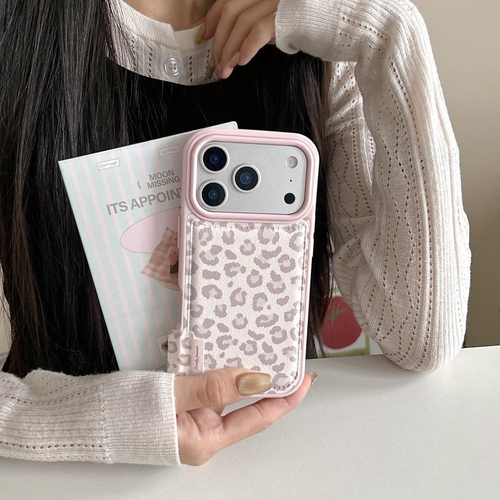 Fashion Sweet Pink Leopard Print Leather Shockproof Protective Phone Cover Case for iPhone 17 16 15 14 Pro Max