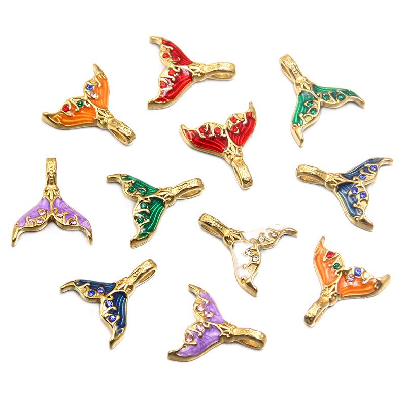 Ozean Stil Meerjungfrauenflosse Anhänger, Vergoldeter Edelstahl, 6 Farben, 16x18mm - DIY Handgemachtes Schmuckzubehör.