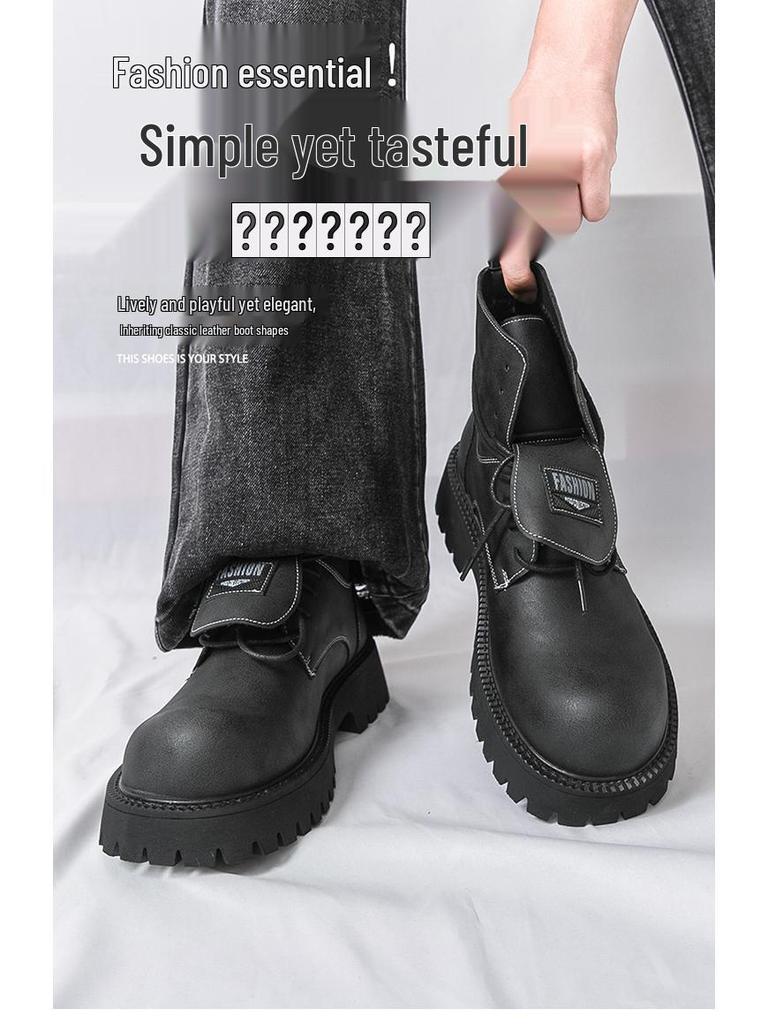 Plus Size Men's Thick Sole High Top Martin Boots - Autumn/Winter Motorcycle Style British Fashion