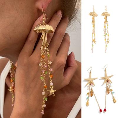 Tassel Starfish Stud Earrings Beads Beach Marine Style Earrings Cute Jellyfish Drop Earrings  Beach