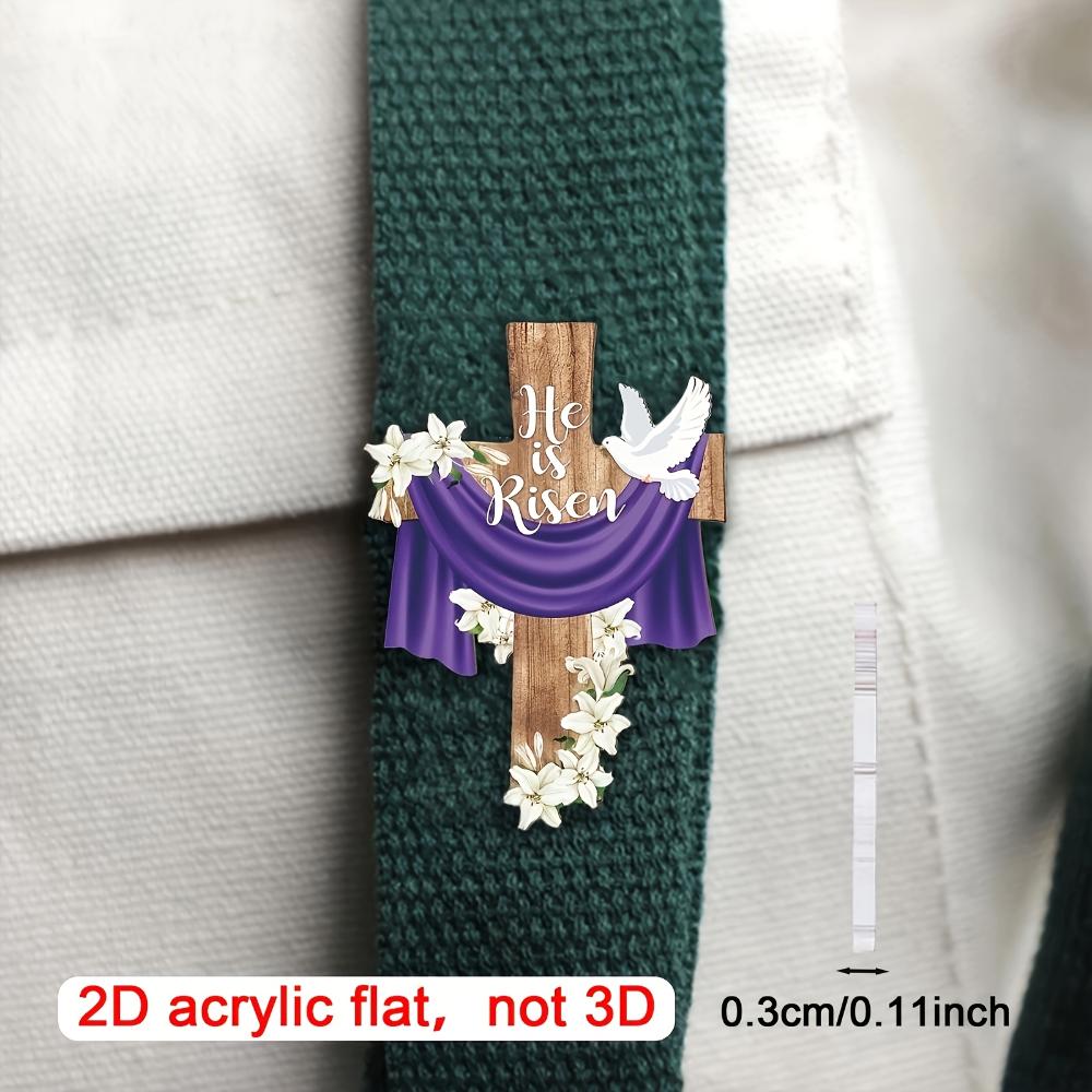 

2D Flat Jesus Resurrection Lily Cross Acrylic Brooch Faith Jewelry Christmas Gift One size fits all