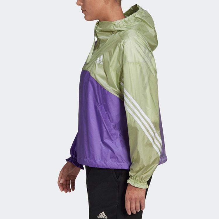 Adidas Colorblock Logo Stripe Sports Casual Hooded Jacket Women Outerwear Purple H48581