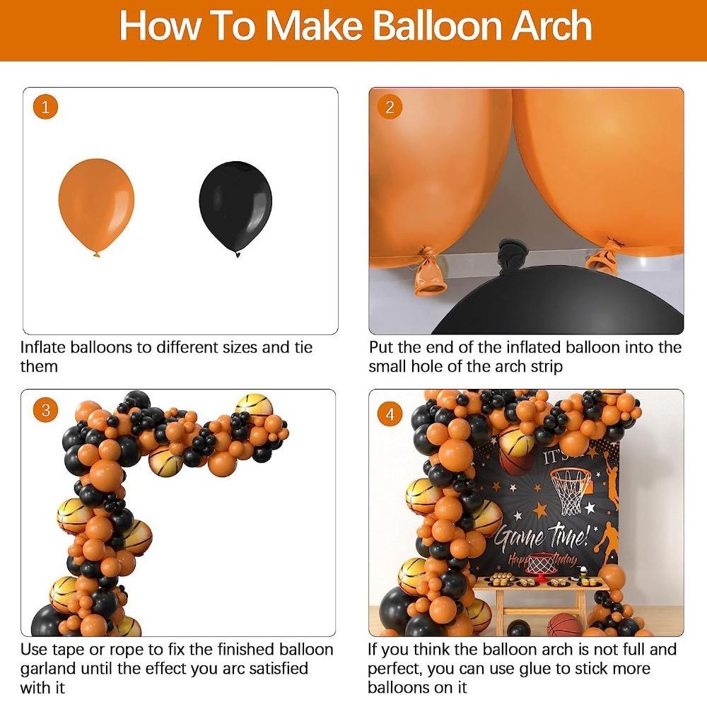 136pcs Basketball Balloon Set, Orange Black Balloon Chain Basketball Set, Boys Birthday Party Sports Themed Balloon Supplies