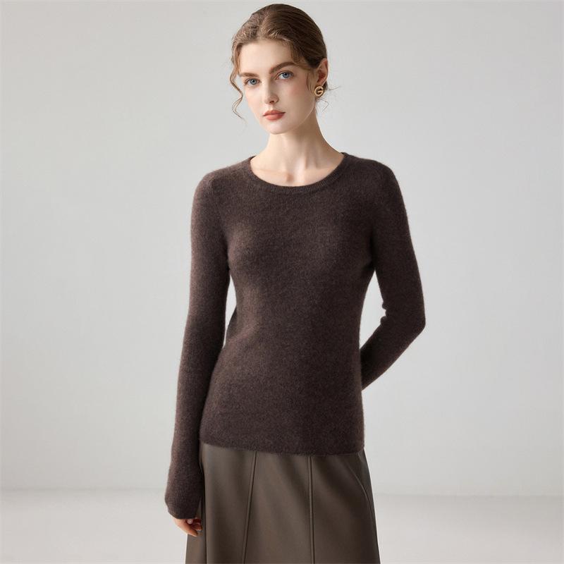 Women's 100% Pure Cashmere Round Neck Minimalist Sweater - Soft, Skin-Friendly, Slim-Fit Pullover Knitwear.