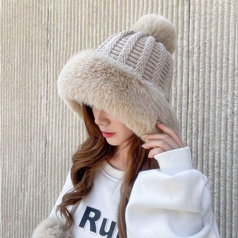 Thickened Beanies Cap Coldproof Ear Protection Hat Fashion Knitted Plush Hat  for Women Girls