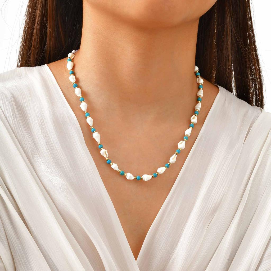 Ocean Style Shell Beads Chain Necklace for Women, Handmade Braided Adjustable Necklace, Stainless Steel Summer Beach Jewelry