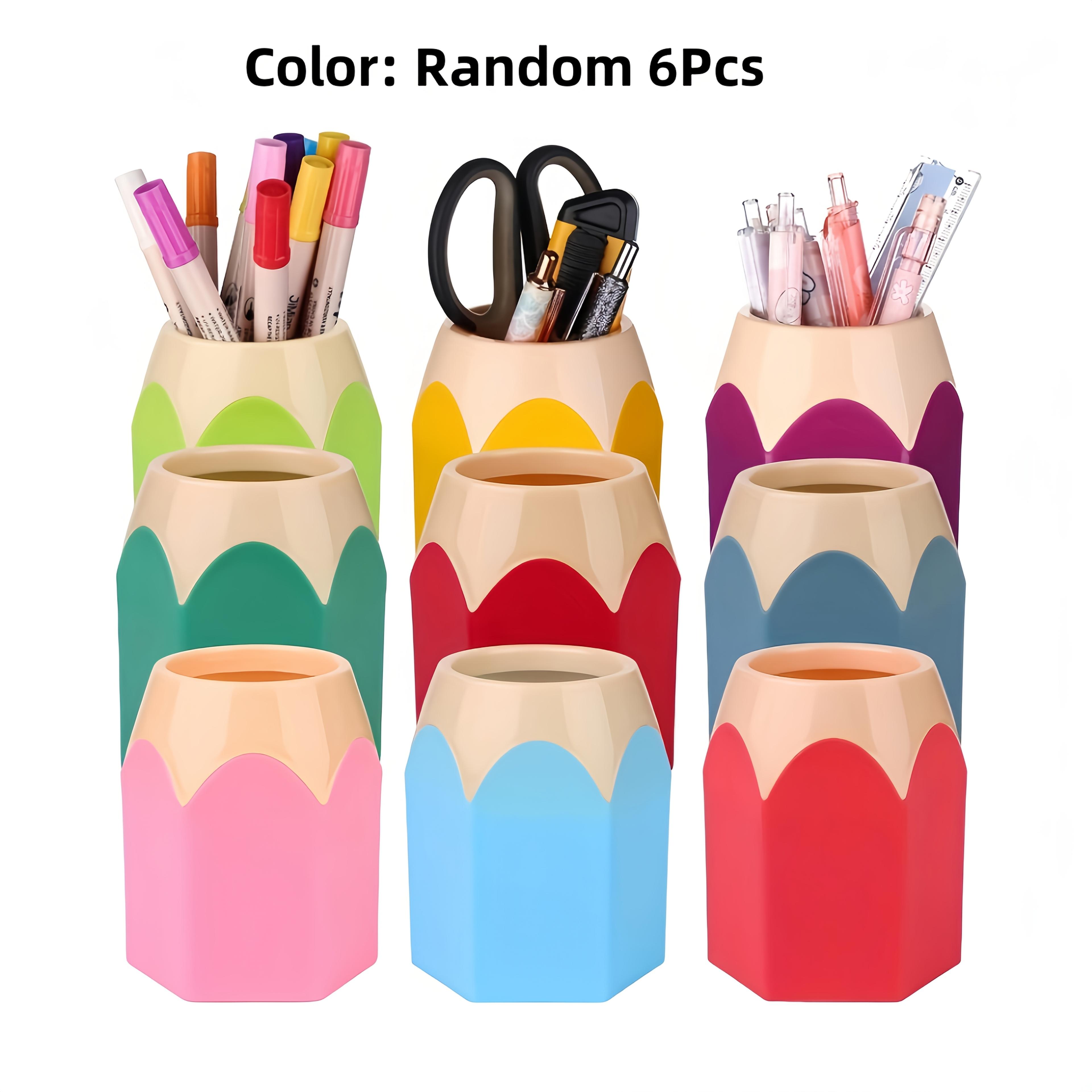 

9/6pcs Cartoon Pencil-Shaped Desk Organizer Set | PE Plastic Pen Holder with Cup and Box, Office Colorful Stationery Storage