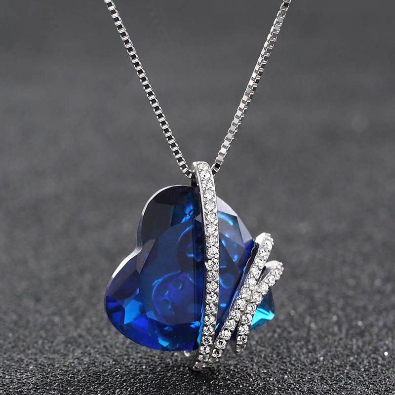 

Tancision из чистого серебра 925 пробы, украшение на шею, сапфировый кулон в форме сердца, ожерелье для женщин, модный женский юбилей синий