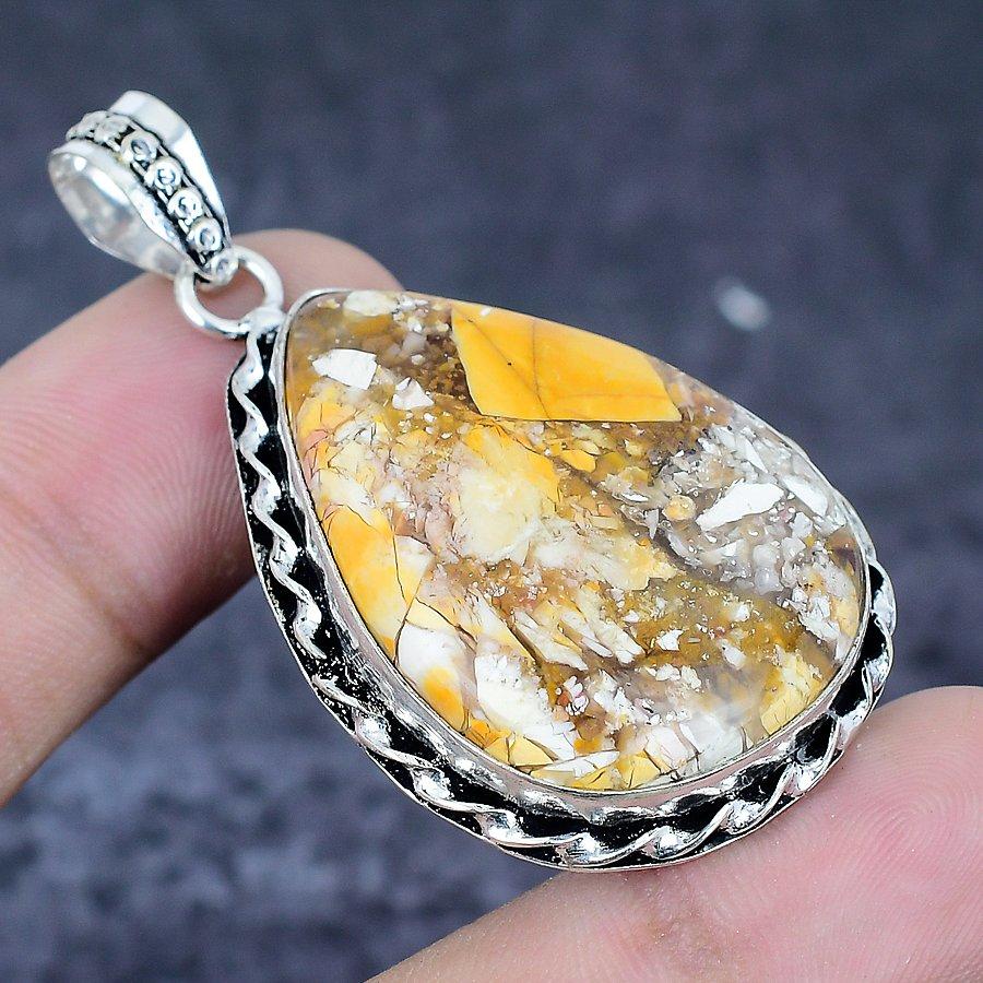Brecciated Mookaite Gemstone 925 Sterling Silver Jewelry Pendant 2.17"