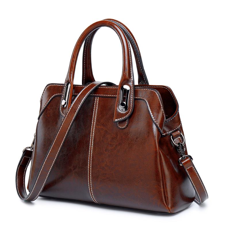 Genuine Leather Women Handbag Top Handle Shoulder Cross Body Bag Fashi Oil Wax Cowhide Purses and Handbags Messenger Tote Bags