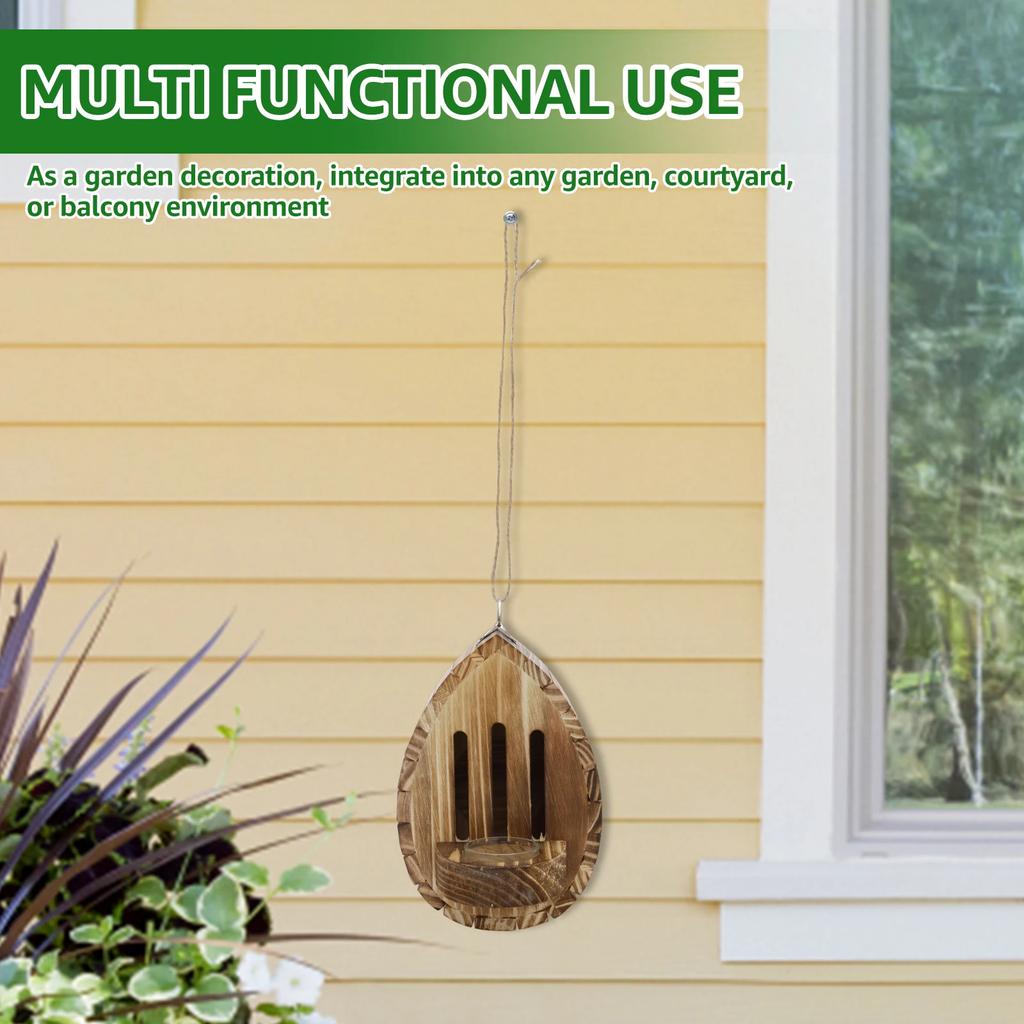 Hanging Wood Bee House Butterfly Feeder with Rope Decorative Bee Nesting Box Multifunctional Moth Habitat for Garden Balcony