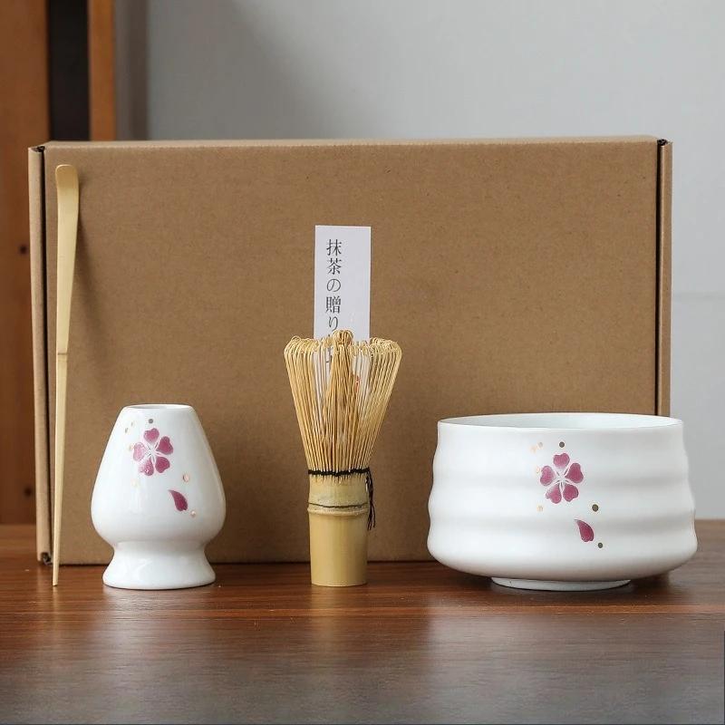 4Pcs Japanese Tea Ceremony Set Kiln Change Glaze Ceramic Bowl Unique Glaze Traditional Handmade Matcha Tools Cultural Gift Home