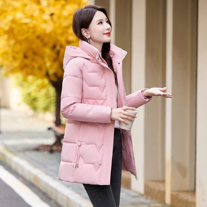 Women's Mid-length New Korean Style Slim Down Cotton Coat, Stylish Little Winter Cotton Coat