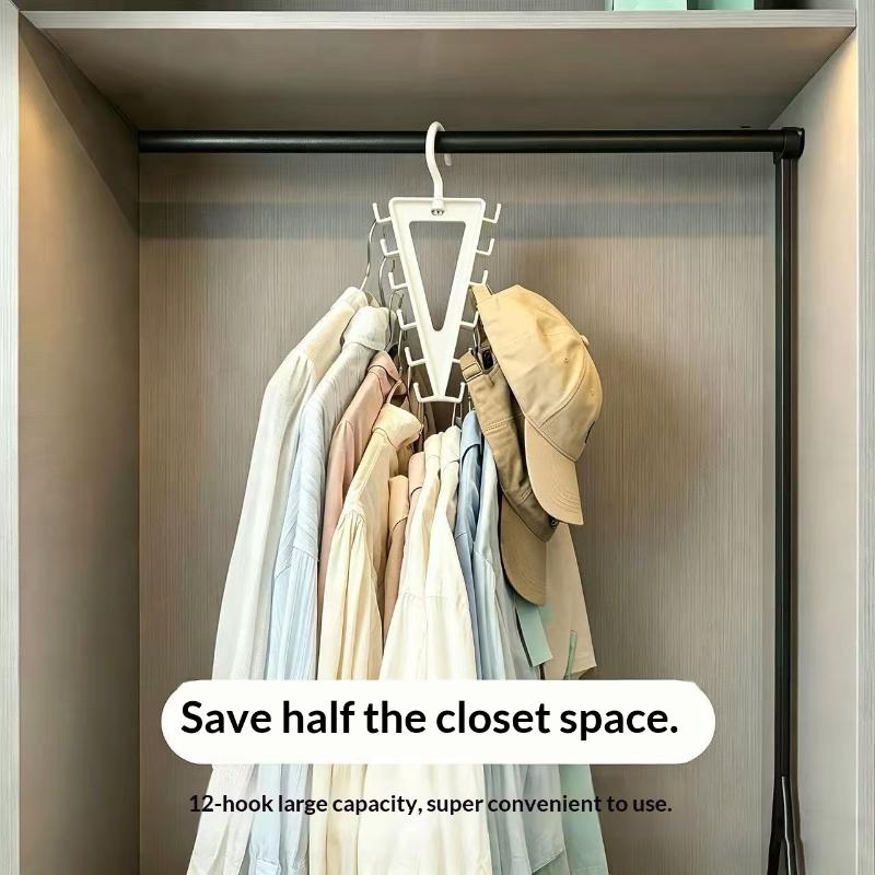 Over Door Hanger Organizer 1/2 Pack White V-Shaped 12 Hooks 360° Rotation for Small Space Clothes Storage